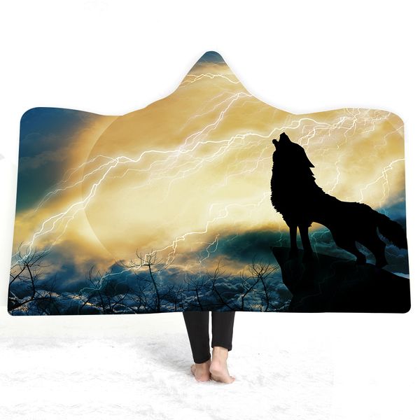 

animal wolf hooded blanket sell wearable kids movie anime 3d printing black fashion quilts soft adults travel dropship