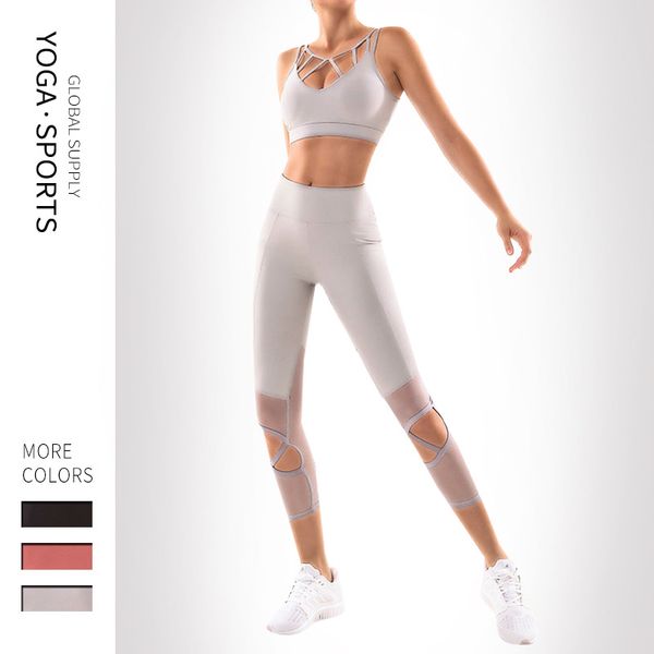 

women's yoga sets leggins sport women fitness high waist women yoga pants sports buttock lifting pants two-piece set, White;red