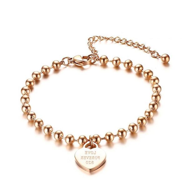 

heart bracelet women stainless steel fashion beads bracelet rose gold charm extension chain gifts for woman accessories, Black