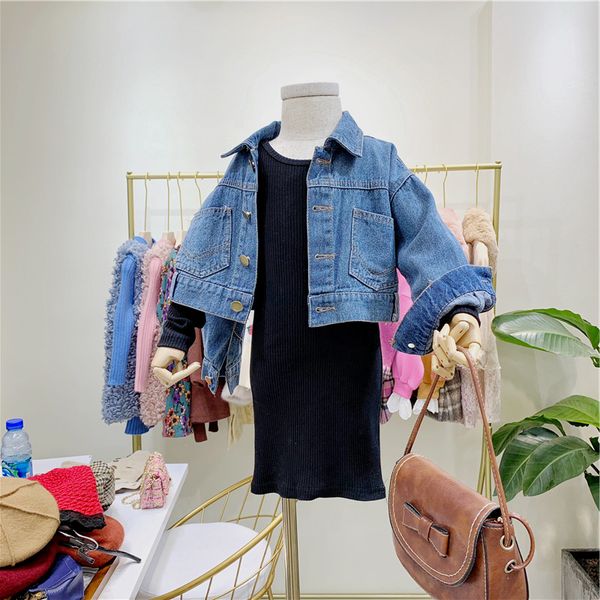 

2019 new autumn item girl casual suit including jeans coat+dress 2pcs per set, White