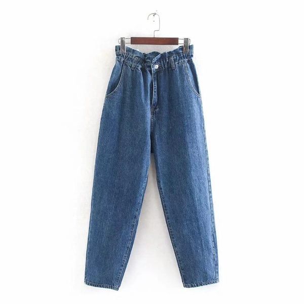 

a5100-1187 women's dress new products europe and america fashion high-waisted loose-fit jeans dad pants, Blue