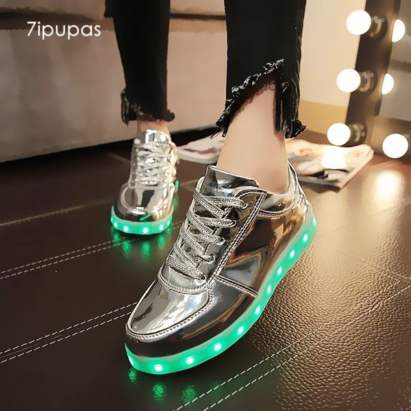 

7ipupas shining luminous led shoe boy girl with light sole kid light up sneakers led usb charging silver glowing sneakers, Black
