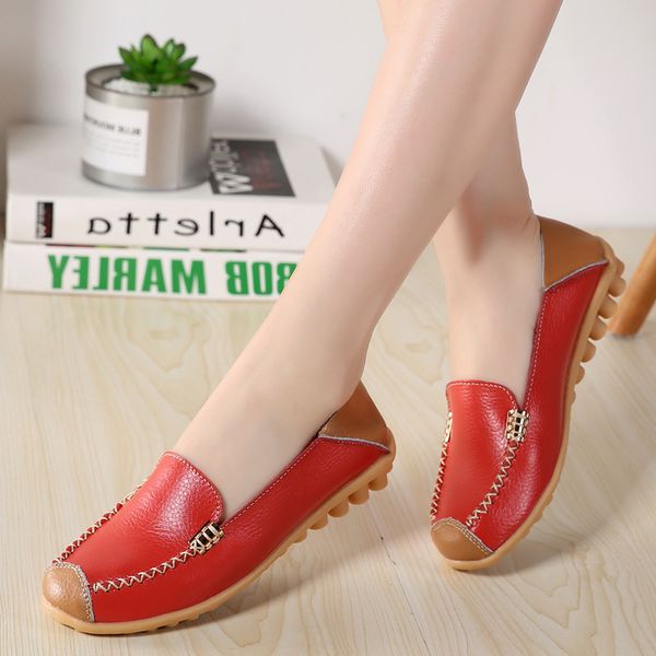 

spring women flats shoes women genuine leather flats ladies shoes soft low heel female loafers breathable slip on mother, Black