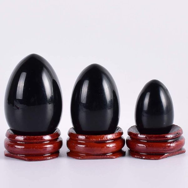 Ovos de massagem yoni natural preto obsidian yoni ovo conjunto com base de madeira para treinar músculos pélvicos exercício kegel relaxar ferramentas musculares