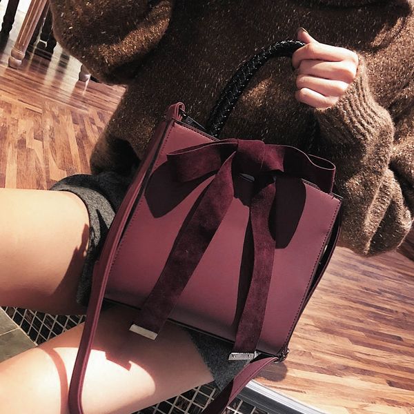

fashion female big bag 2018 new women's designer handbag bow frosted shoulder bag simple high-quality matte pu leather tote