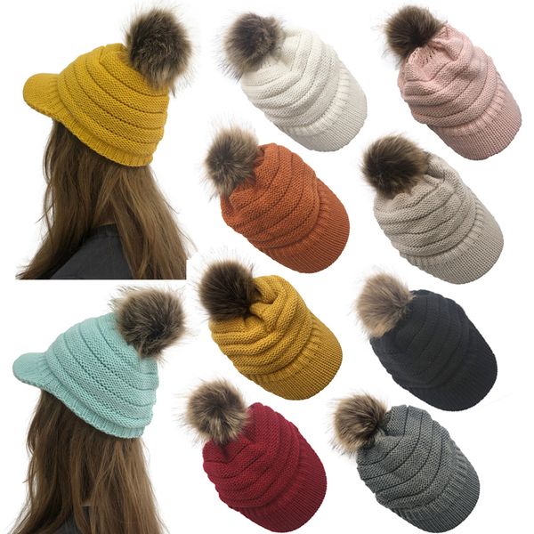 

winter women knitted hat warm pom pom wool hat ladies skull beanie solid female outdoor party caps
