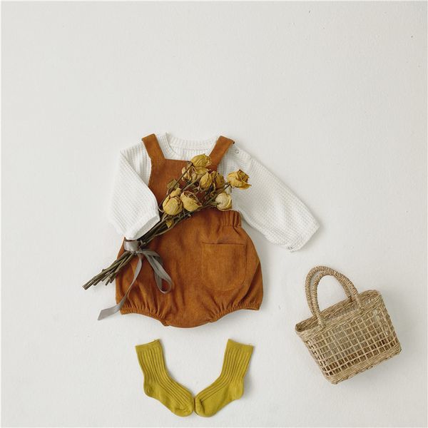 

enkelibb красивая девочка весенняя одежда наборы белая блузка + карамельный вельвет общие наряды детские мальчики девочка каваи одежда, White