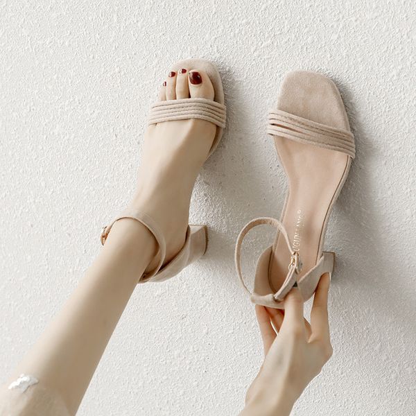 

buckle strap clear heels 2020 summer beige heeled sandals female shoe sale of women's shoes med large size ladies black woman
