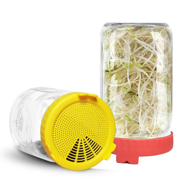 Mason Jar Проращивание Люки Food Grade Mesh Sprout Cover Прочный комплект Семеноводство Прорастание Овощной уплотнительное кольцо крышки FFA4146 100шт-4