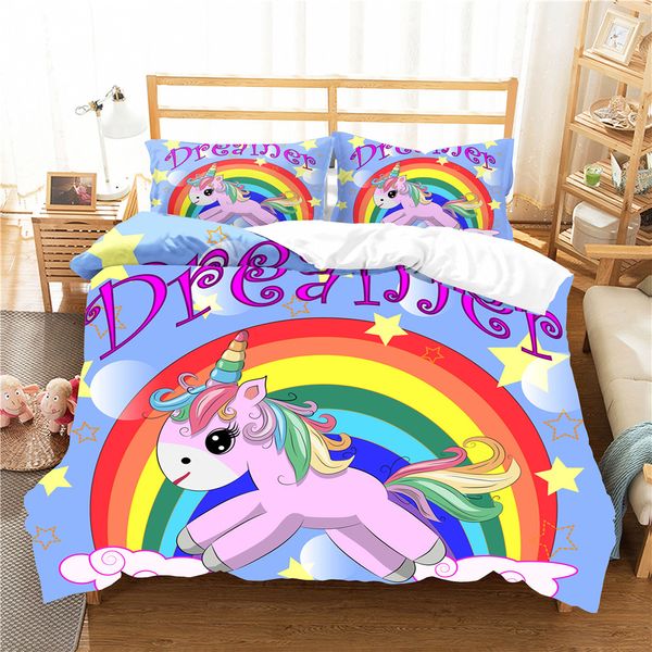 

double bed comforters bedding duvet cover unicorn cartoon home textiles king  size with pillowcase bed linens