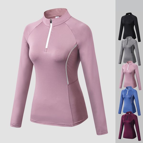 

long sleeve t-shirts women yoga gym compression tights women's sports wear for fitness yoga training zipper jacket sport jogging, Black;red