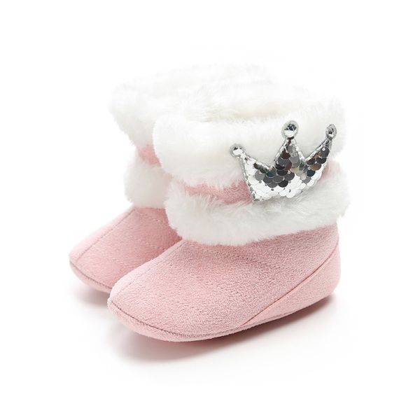 

newborn infant baby girls winter warm crown fur mid-calf length slip-on furry boots 0-18m new
