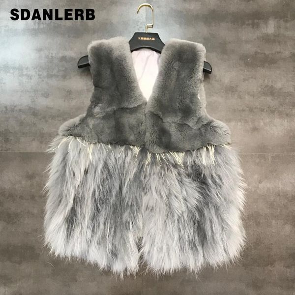 

2019 winter новый большой меховой сращивание пушистый меховой жилет теплый жилет женская зимняя женская real wasitcoat femme, Black;white