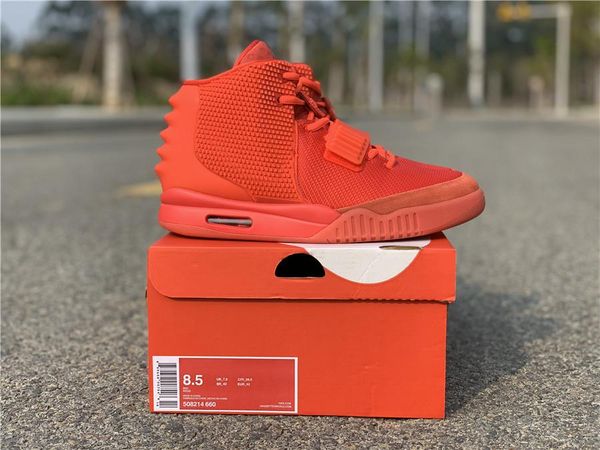 

new authentic nrg air 2 sp red october men basketball shoes kanye west solar red glow in the dark with box/dust bag sneakers 508214-660