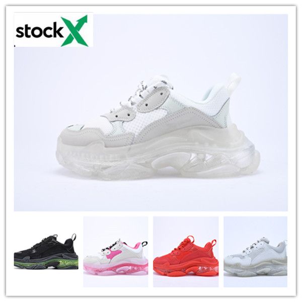 

designer triple s casual shoes men green triple s sneaker women leather casual shoes low lace-up casual flat shoes with clear sole, Black