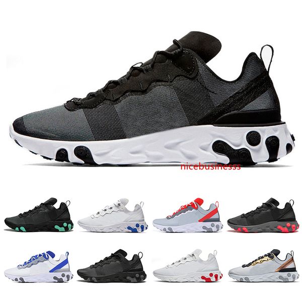

new react element 55 men womens running shoes breathe black white metallic gold sports sneaker trainers size 36-45