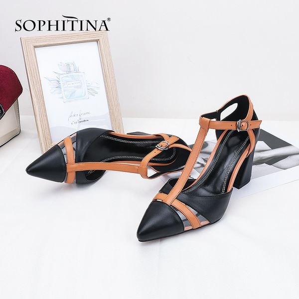 

sophitina womens sandals fashion mixed colors shoes pointed toe comfortable square heel new shoes special design mo92, Black