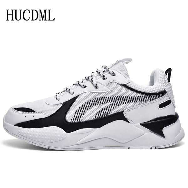 

hucdml 2019 trend style mixed men's shoes breathable mesh comfortable outdoor casual mens shoes lace-up designer sneakers men, Black