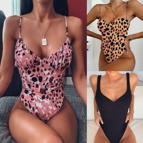 

high cut swimwear 2019 women one piece swimsuit female push up bathing suit high waist swimming suits for women solid monokini, White;black