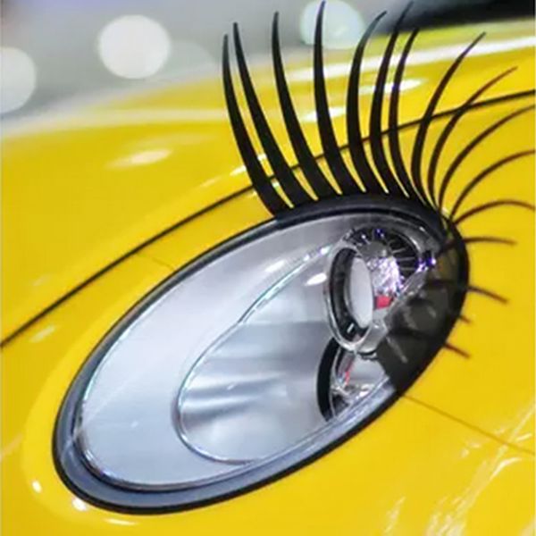 2 pz/lotto 3D Affascinante Nero Ciglia Finte Falso Eye Lash Sticker Auto Faro Decorazione Divertente Decal Per Beetle