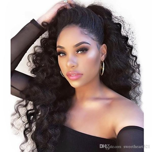 Natural Black Long Kinky Curly Hair Cheap Synthetic Lace Front