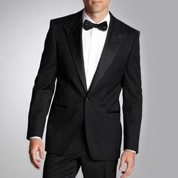 

two piece black wedding groom tuxedo peaked lapel one button custom made business party men suits 2019 (jacket + pants, Black;gray