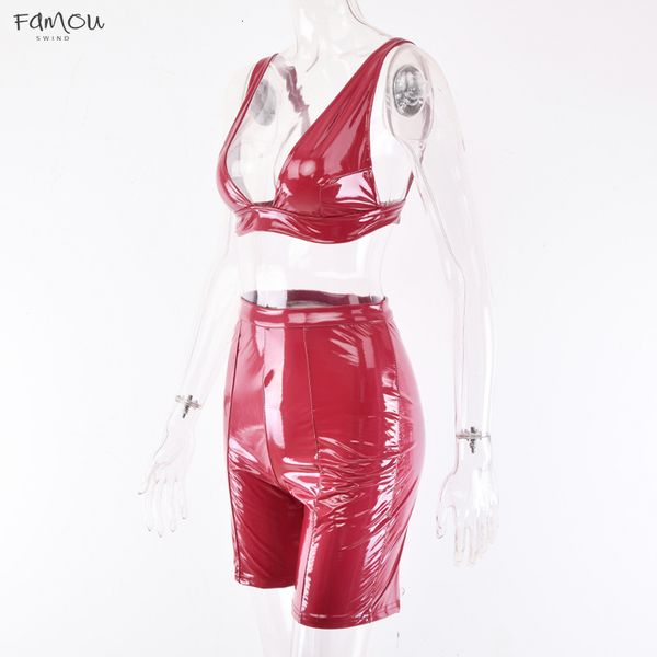 

Pu Bodycon Sexy Rompers Womens Jumpsuit Two Piece Sleeveless Crop Top Women Short Leather Playsuit Party Overalls