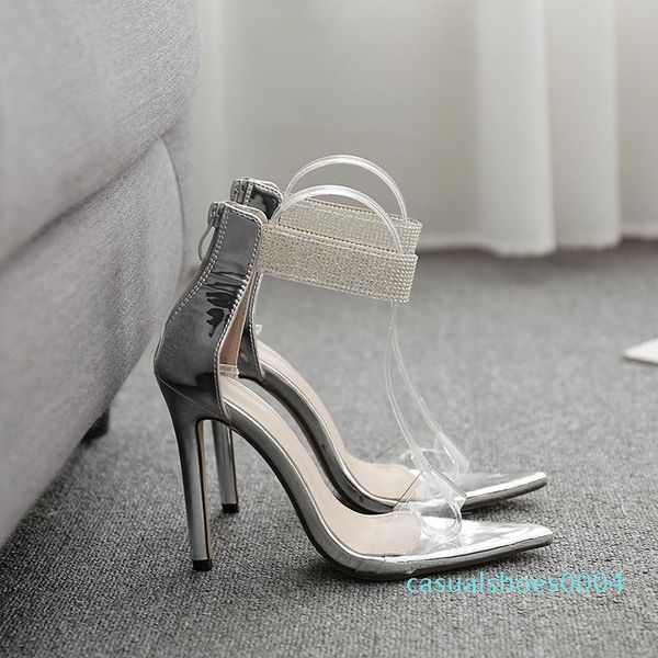 

plus size 35 to 40 41 42 silver rhinestone shoes fashion luxury designer women high heels wedding sandals come with box c04, Black