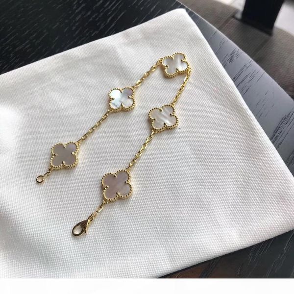 

s925 pure silver charm bracelet five flowers with nature shell black agate for women wedding jewelry gift ps7227