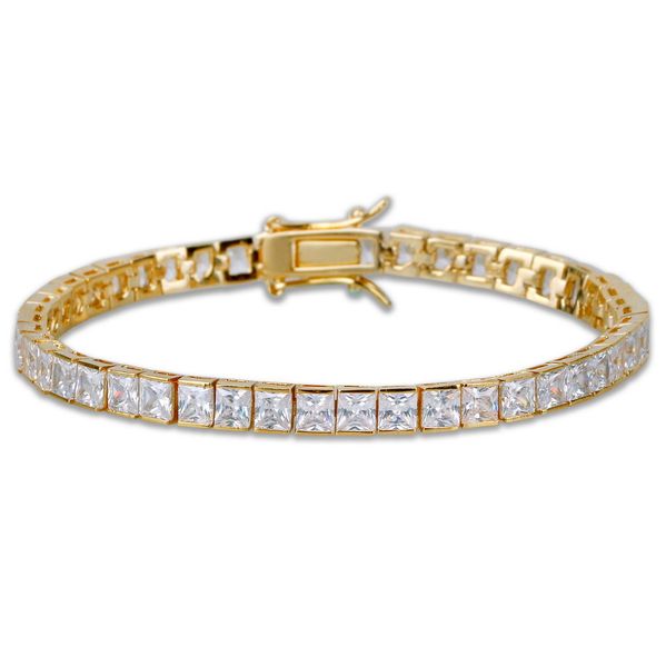 

hiphop hip-hop single row square zircon 6mm man bracelet, Golden;silver