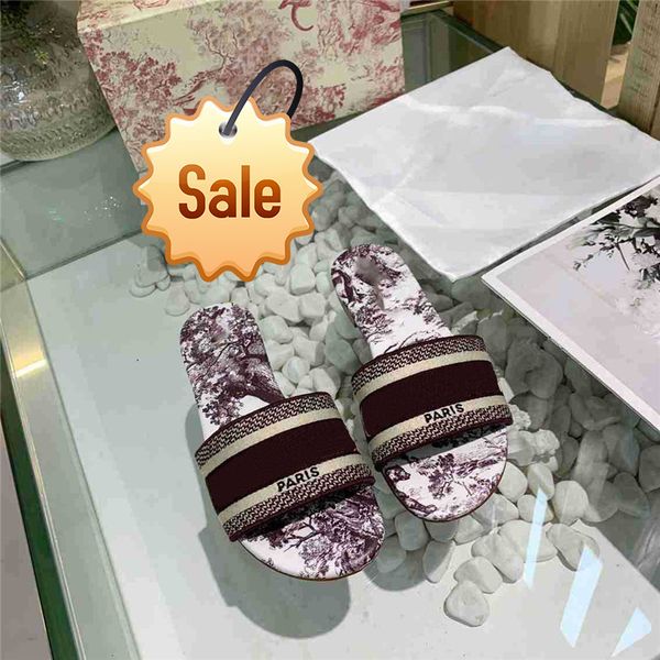 

original box dazzle flowers slippers woman beach alphabet slippers designer rough sandals knitted cloth embroidery woman shoes, Black