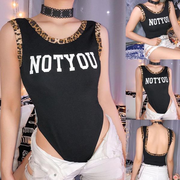 

womens triangle bodysuit wear sleeveless backless o-neck leopard turtleneck bodycon slim black rompers jumpsuit #5, Black;white