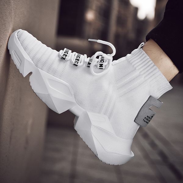 

high-sneakers men knitted casual running shoes men white black shoes zapatos de hombre breathable chunky trainers dad