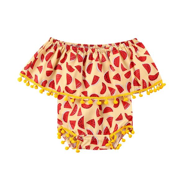 

jumpsuits 2021 infants girls romper baby jumpsuit yellow crotch cotton watermelon print tassels, Blue