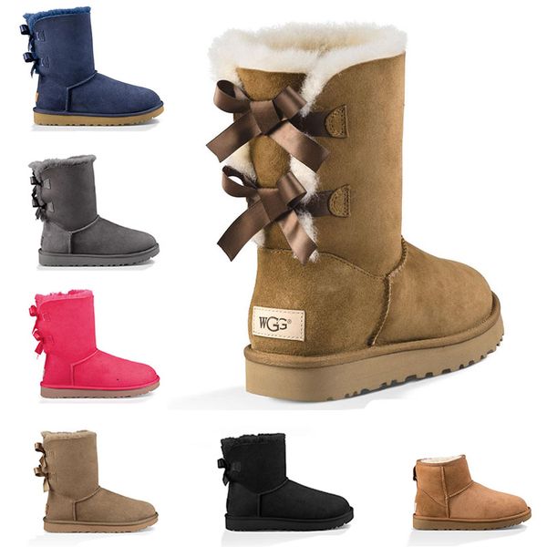 

new arrival uwgg women boots short mini australia knee tall winter snow boots designer bailey bow ankle bowtie black grey chestnut 5-10, White;red