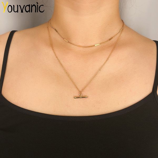 

youvanic fashion thin gold copper choker necklace collar women 2 layered geometric pendant necklace clavicle chain jewelry 2363, Golden;silver
