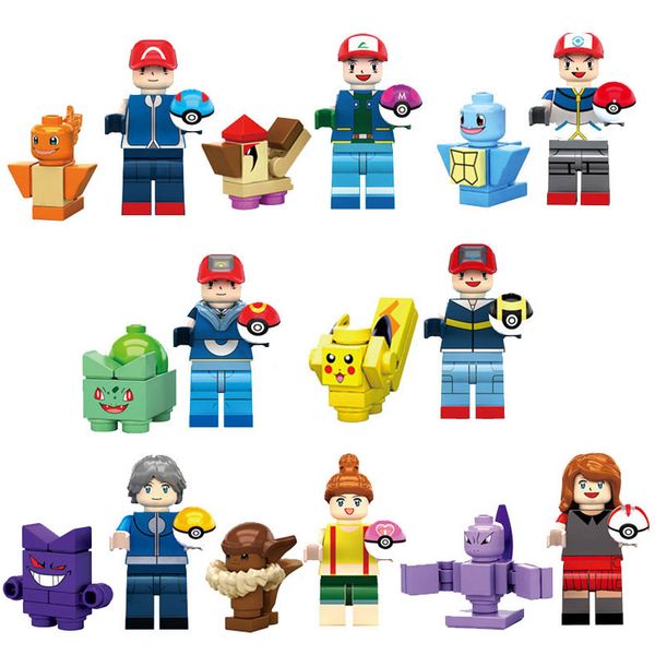 

16 pcs educational japan cartoon film pocket animal mini action figure monster building blocks toy for children