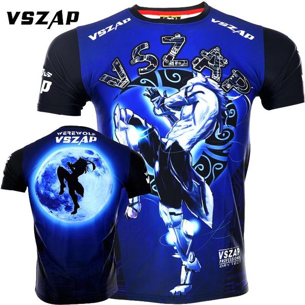 

vszap fighting speed dry spring fitness short sleeve t-shirt man fight fight muay thai wolf muscle dog training, Black;red