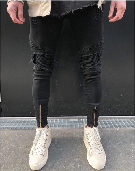 

pleated jeans men 2018 skinny denim pants casual jean hombre, Blue