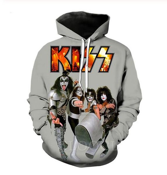 

новая мода женская / мужская классический рок-группы kiss, casual 3d printed crewneck толстовки толстовки мужская спортивная одежда пальто w, Black