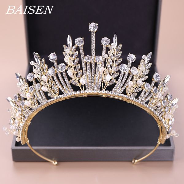 

gold hair tiara wedding rhinestone bride hair jewelry wedding headwear crystal tiara crown hair accessories ladies ornaments, Golden;white