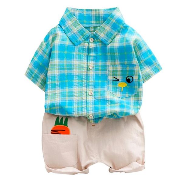 

2020 мальчиков корейский с короткими рукавами лацкане plaid футболка + шорты костюм нового прибытия горячий продавать, White