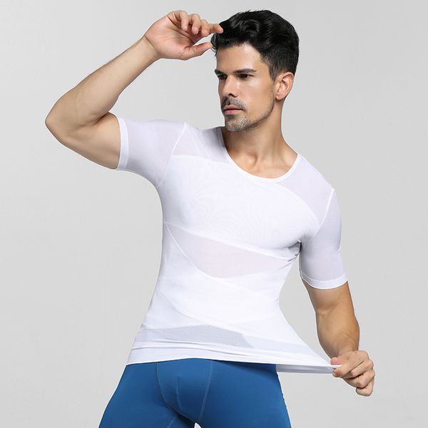 

mens slimming body shaper short shirt abs abdomen slim, Blue;gray