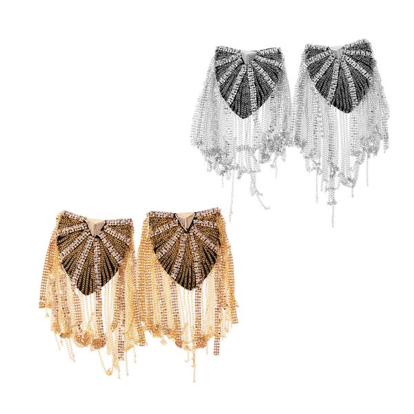 

2 pairs vintage party star crystal longtassel link chain epaulet shoulder boards badge, Gray