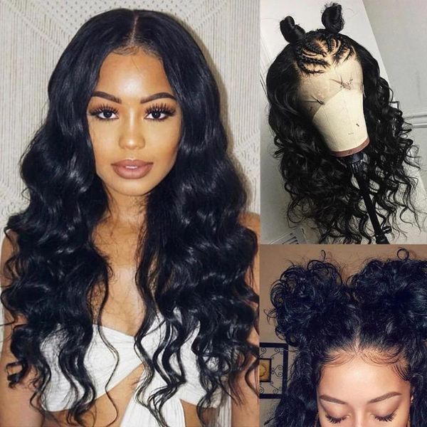 

body wave wigs 13x6 lace front wigs preplucked invisible lace front human hair 250 density bleached knots virgin, Black;brown