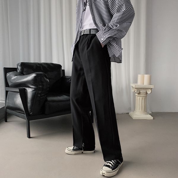 

spring pants men's fashion solid color business casual dress pants man streetwear wild loose straight trousers mens m-xl, Black