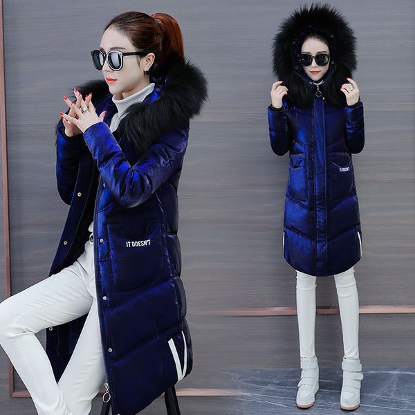 

fashion women 2019 new arrival solid slim long new size for women's cotton slim down parka with hooded winter jacket, Black