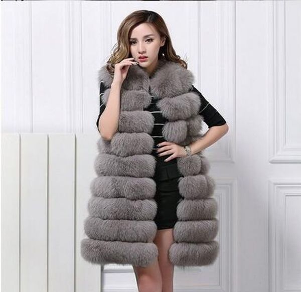 

furry faux fur coat women winter gilet female super long fake fur vests with hooded furry vest female abrigos mujer waistcoat, Black