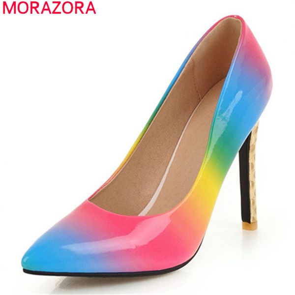 

morazora 2020 gran tamaño 34-45 moda multicolor mujer bombas stiletto tacones altos punta puntiaguda señoras zapatos verano sexy fiesta, Black