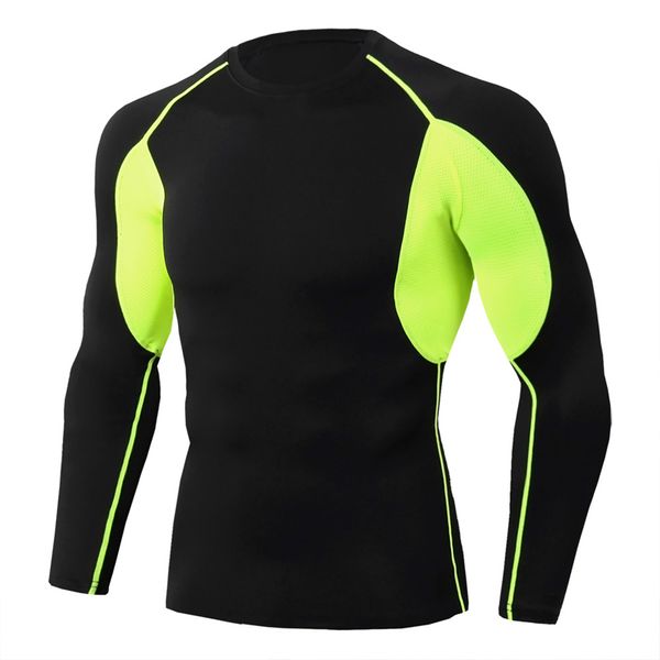 

мужская рубашка athletic compression dry fit с длинным рукавом gym подложки running tops, Black